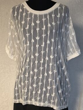 Western Sheer White Lace Embroidered Mesh Tee Coastal Cowgirl